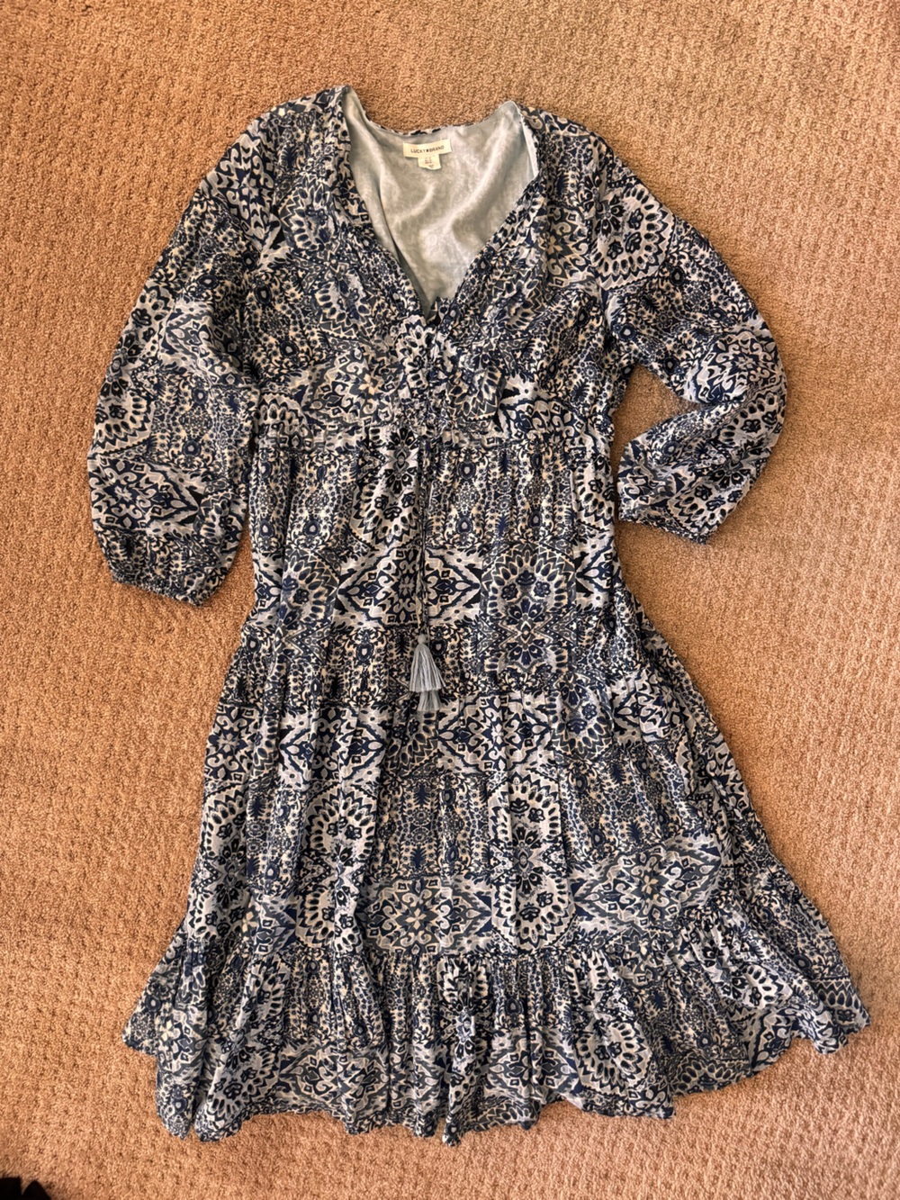 Lucky Brand Pale Blue Linen Blend Top with Trim